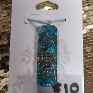 Clear Rectangle Resin Pendant w/ Copper Accent #350